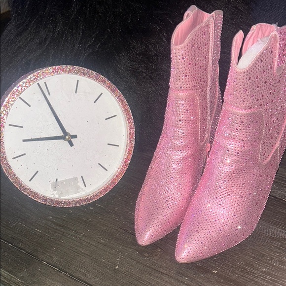 Pink Rhinestone Ankle Boots - Picture 4 of 4